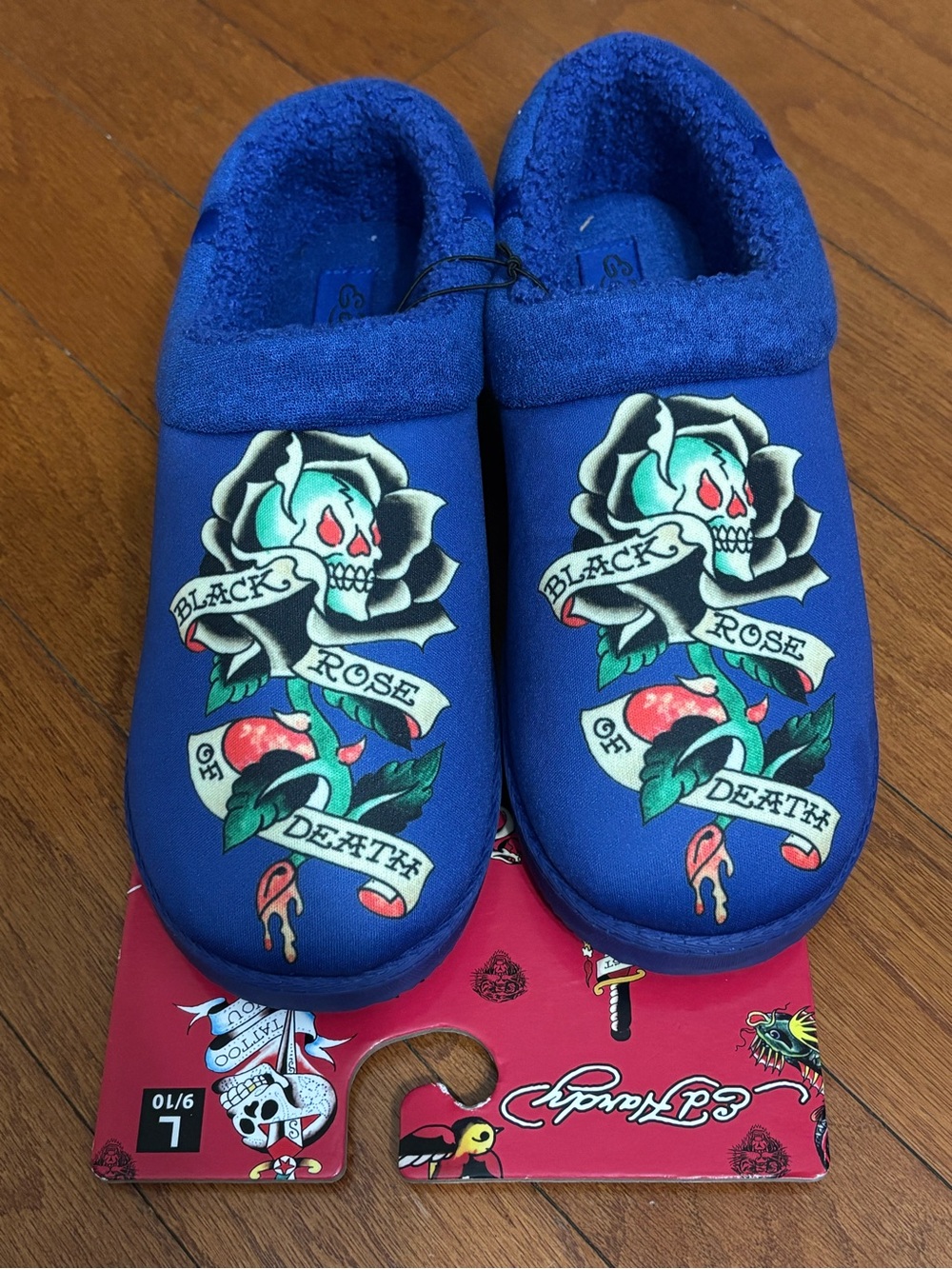 Ed Hardy Women’s Blue Tattoo Slippers L 9/10